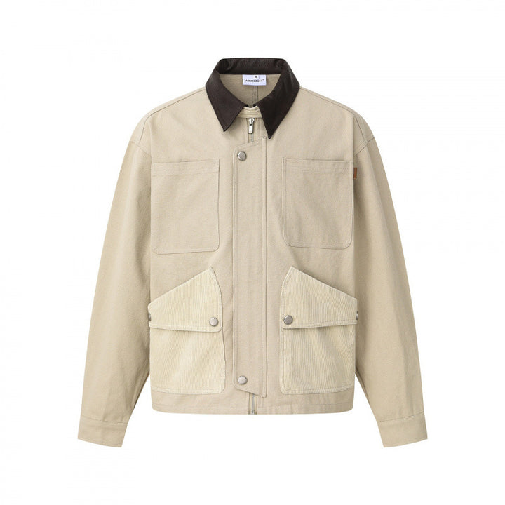Unisex Kastige Canvas-Blousonjacke mit kontrastierendem Cordkragen und aufgesetzten Klappentaschen Echo Archiv