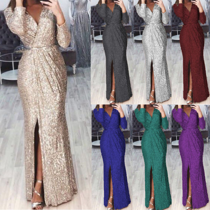 Damen Abendkleid mit Wickelfront, langem Beinschlitz und taillierter Meerjungfrauen‑Silhouette – Élara