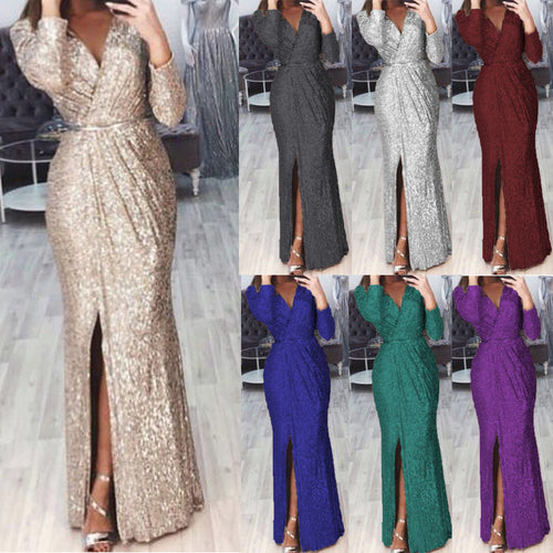 Damen Abendkleid mit Wickelfront, langem Beinschlitz und taillierter Meerjungfrauen‑Silhouette – Élara