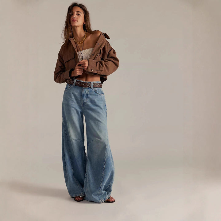 Damen nan kurze Utility-Überwurfjacke mit Druckknopf-Front und aufgesetzten Pattentaschen Echo Archiv