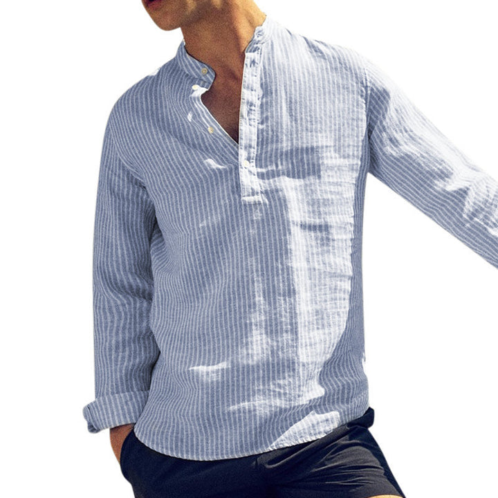 Herren Langarmhemd mit eleganten Streifen und modischem Knopfdesign Echoarchiv