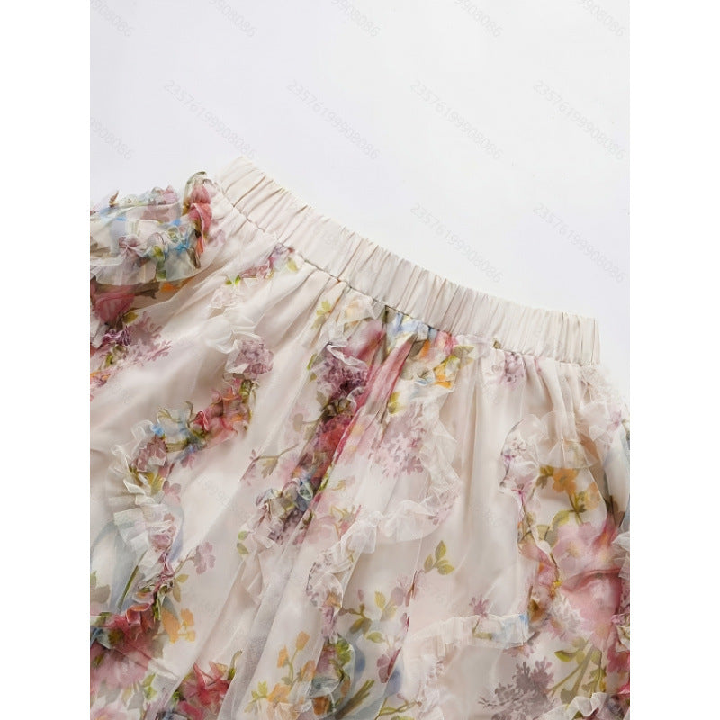 Damen Sommerrock mit floralen Applikationen und zartem Spitzenrand Echo Archiv