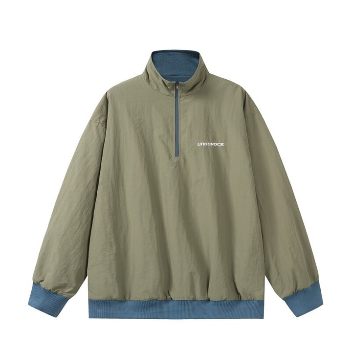 Unisex Oversize Windbreaker-Pullover mit halbem Reißverschluss und geripptem Saum Echoarchiv