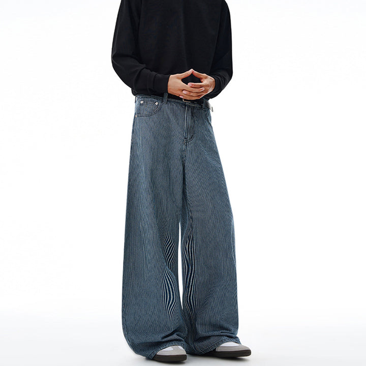 Herren Extraweite Pinstripe‑Palazzohose mit tiefem Schritt und fließender Silhouette Echo Archiv