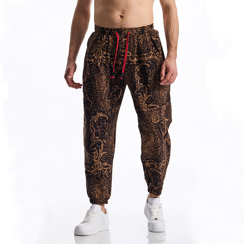 Herren lässige Freizeithose mit elastischem Bund und floralem Muster Echoarchiv