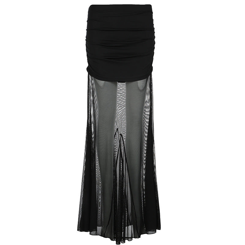 Damen Maxi-Rock mit transparentem Chiffon und gerafft Bund Echo Archiv
