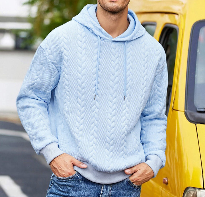 Herren Kapuzenpullover mit erhabenem Flechtrelief und weichem Innenfutter – Cavarno