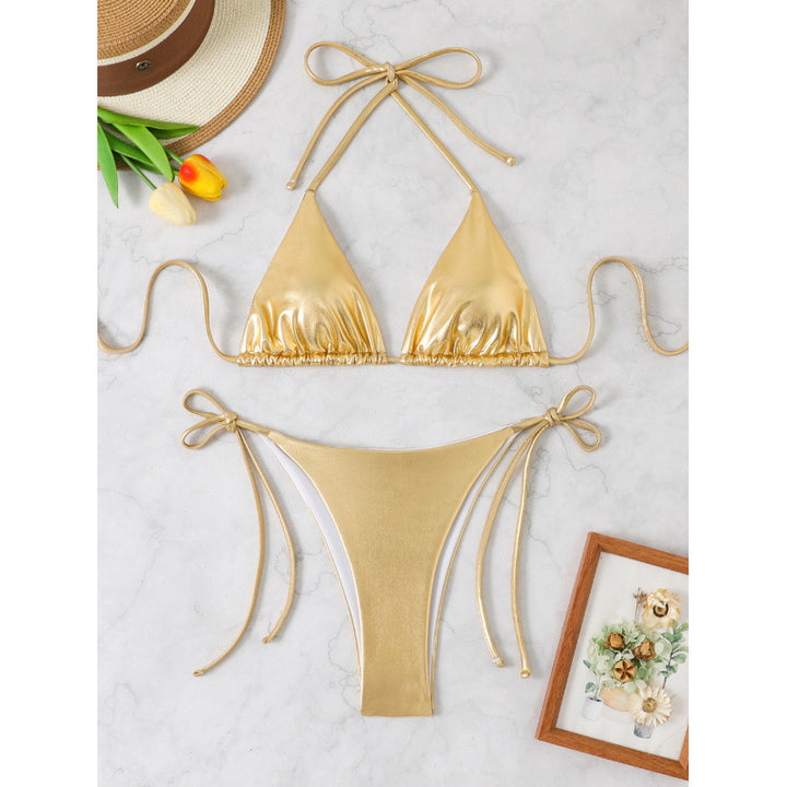 Damen Bikini-Set mit schimmerndem Triangel-Oberteil und hohem Bund Echo Archiv