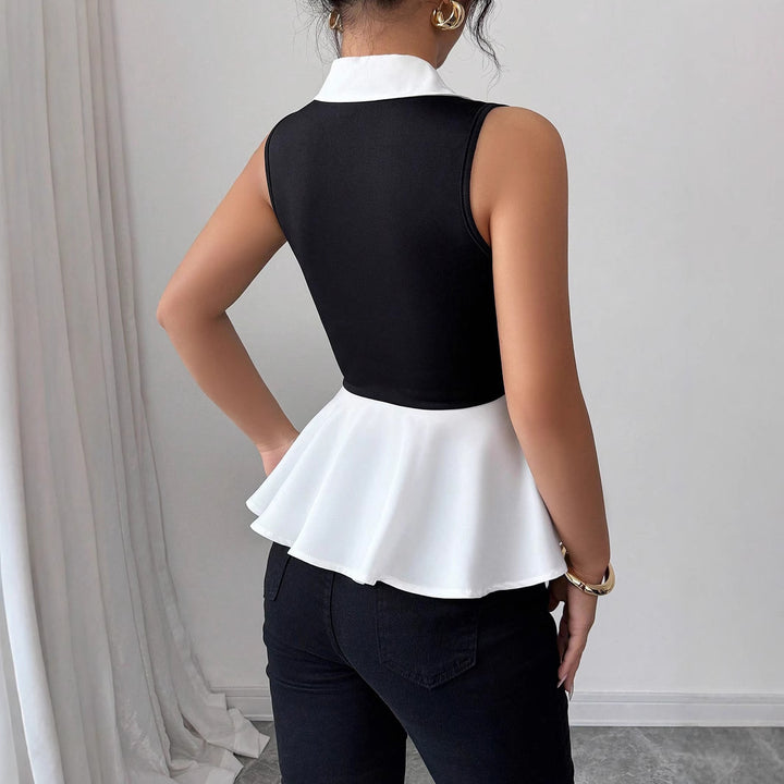 Damen Elegantes Peplum-Oberteil mit Kragen und Knopfdetaillierung Echo Archiv