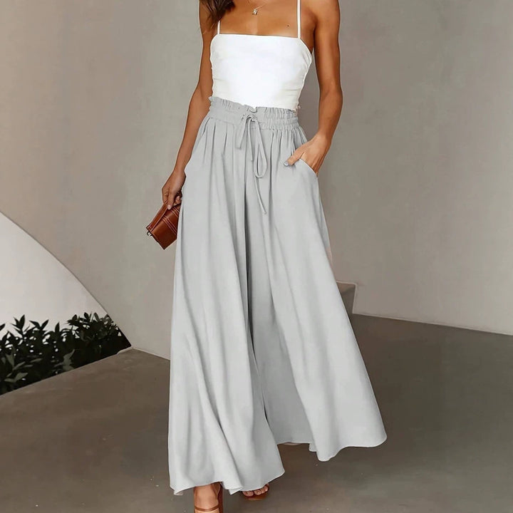 Damen nan fließende Palazzo-Hose mit Paperbag-Taille und tiefen Eingrifftaschen Echo Archiv