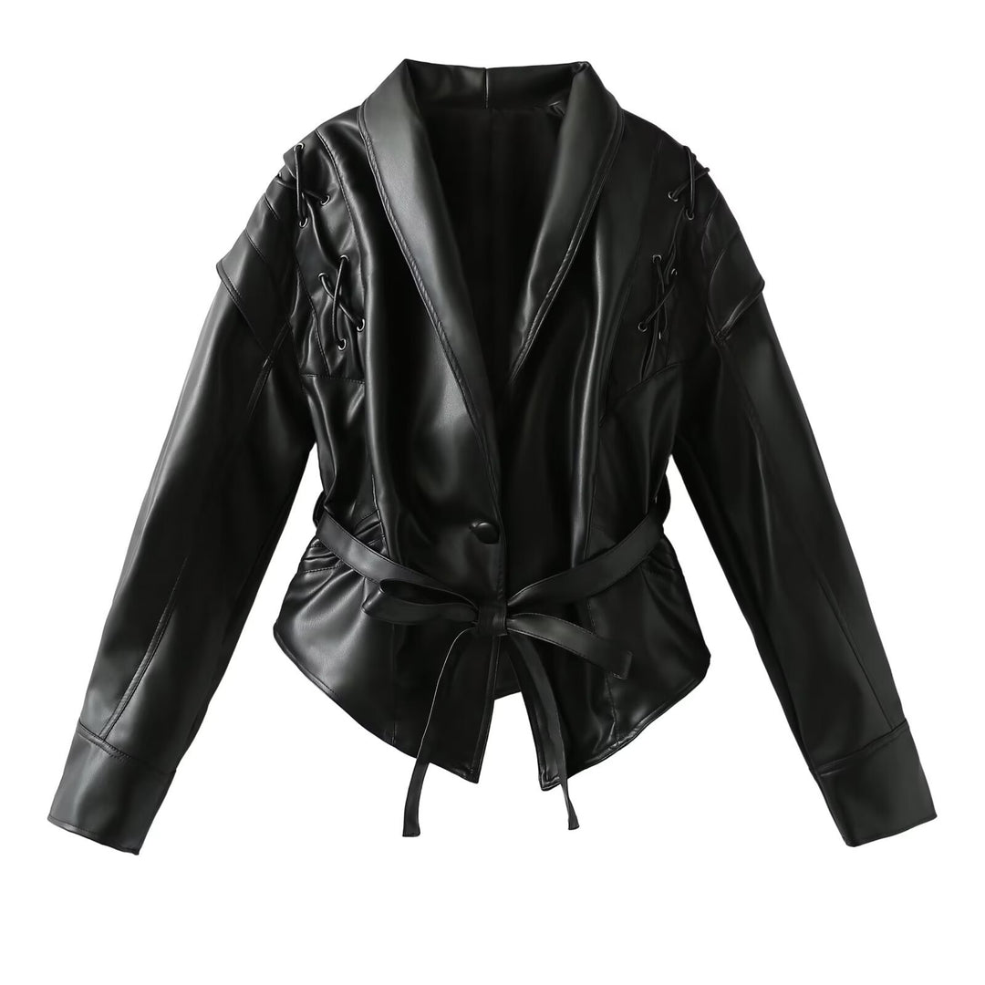 Damen Kurzjacke im Wildlederlook mit Schalkragen, Schnürdetails und Taillengürtel Echo Archiv
