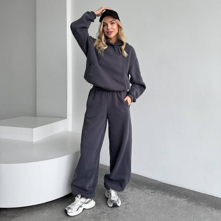 Damen Oversize Loungewear-Set aus schwerem Sweat mit Kapuzenpullover und weitem hochgeschnittenem Jogger – Auréline