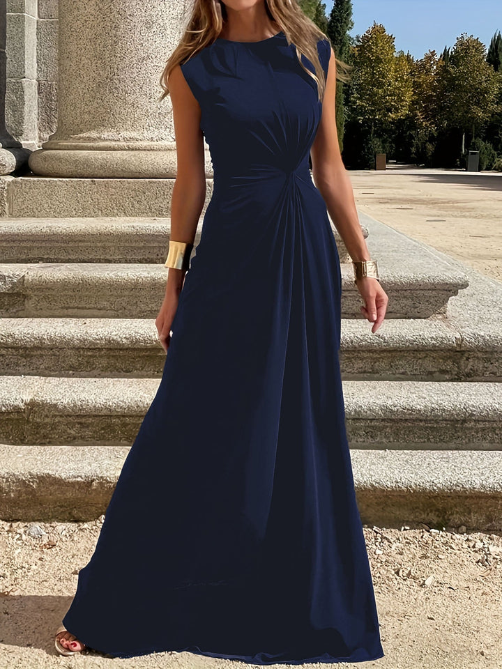Damen Elegantes Maxikleid mit Raffungen und Rundhalsausschnitt Echoarchiv