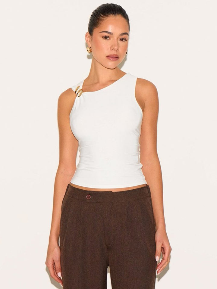 Damen Elegantes Top mit asymmetrischem Schnitt und dekorativen Riegeln Echo Archiv