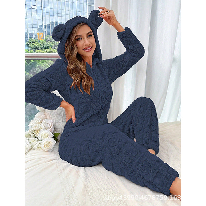 Damen Gemütlicher Fleece-Overall mit Kapuze Echoarchiv