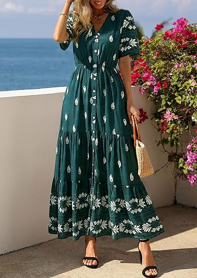 Damen Boho Maxikleid mit floralen Prints und Taillengürtel Echo Archiv