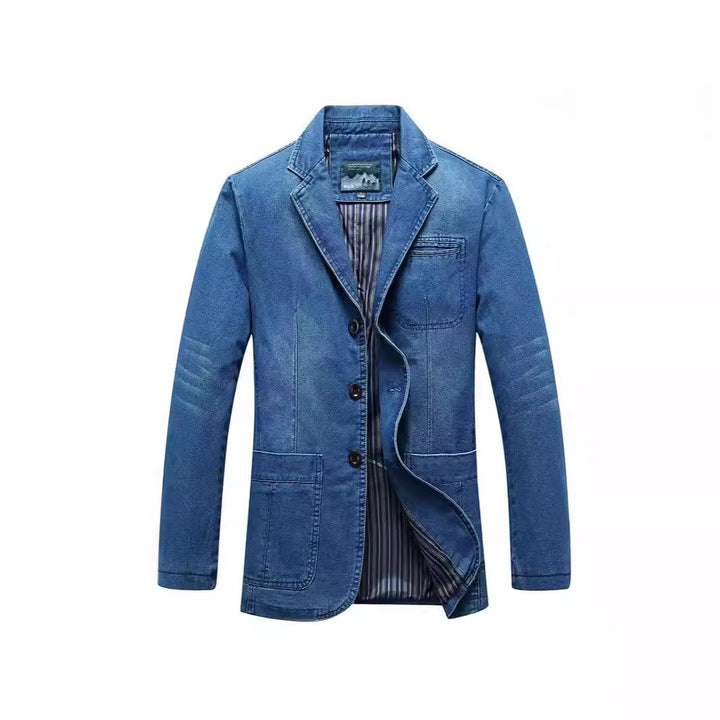 Herren Jeans-Sakko im lockeren Schnitt mit Reverskragen und aufgesetzten Taschen – Tianoro