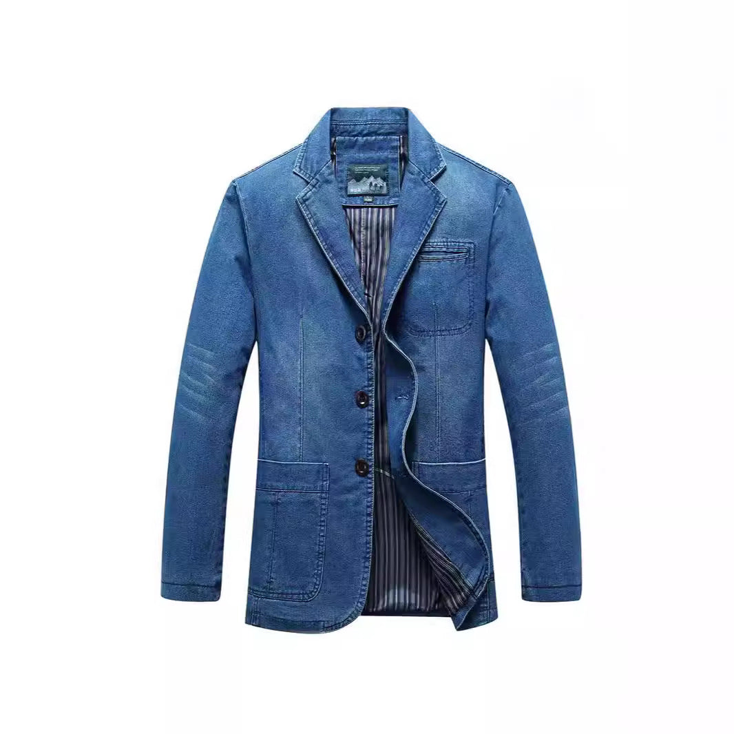 Herren Jeansblazer im Sakko‑Stil mit gestreifter Innenfütterung und aufgesetzten Taschen Echoarchiv