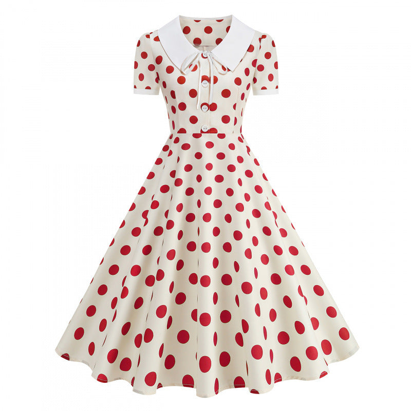 Damen Retro Maxikleid mit Kragen und Punkten Echo Archiv