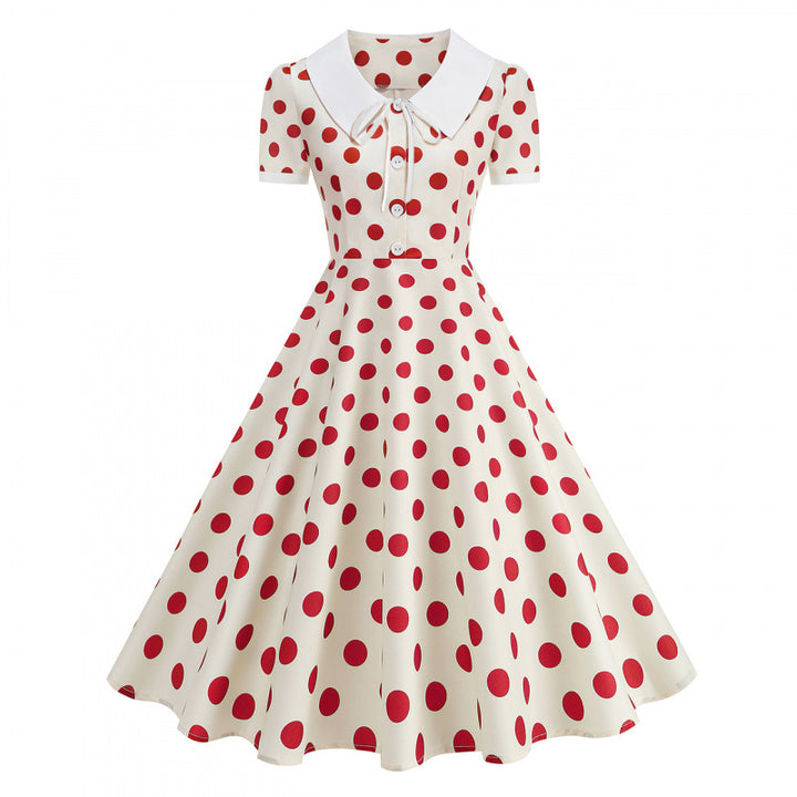 Damen Retro Maxikleid mit Kragen und Punkten Echo Archiv