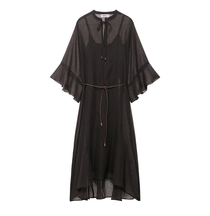 Damen Transparentes Chiffon-Kaftankleid mit Volantärmeln und Tunnelzug Echoarchiv
