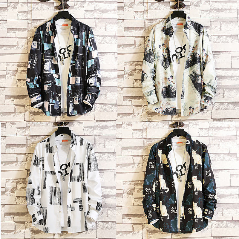 Herren nan langärmliges Hemd mit offenem Reverskragen, kontrastivem Blumenprint und lässiger Regular-Fit Silhouette Echo Archiv