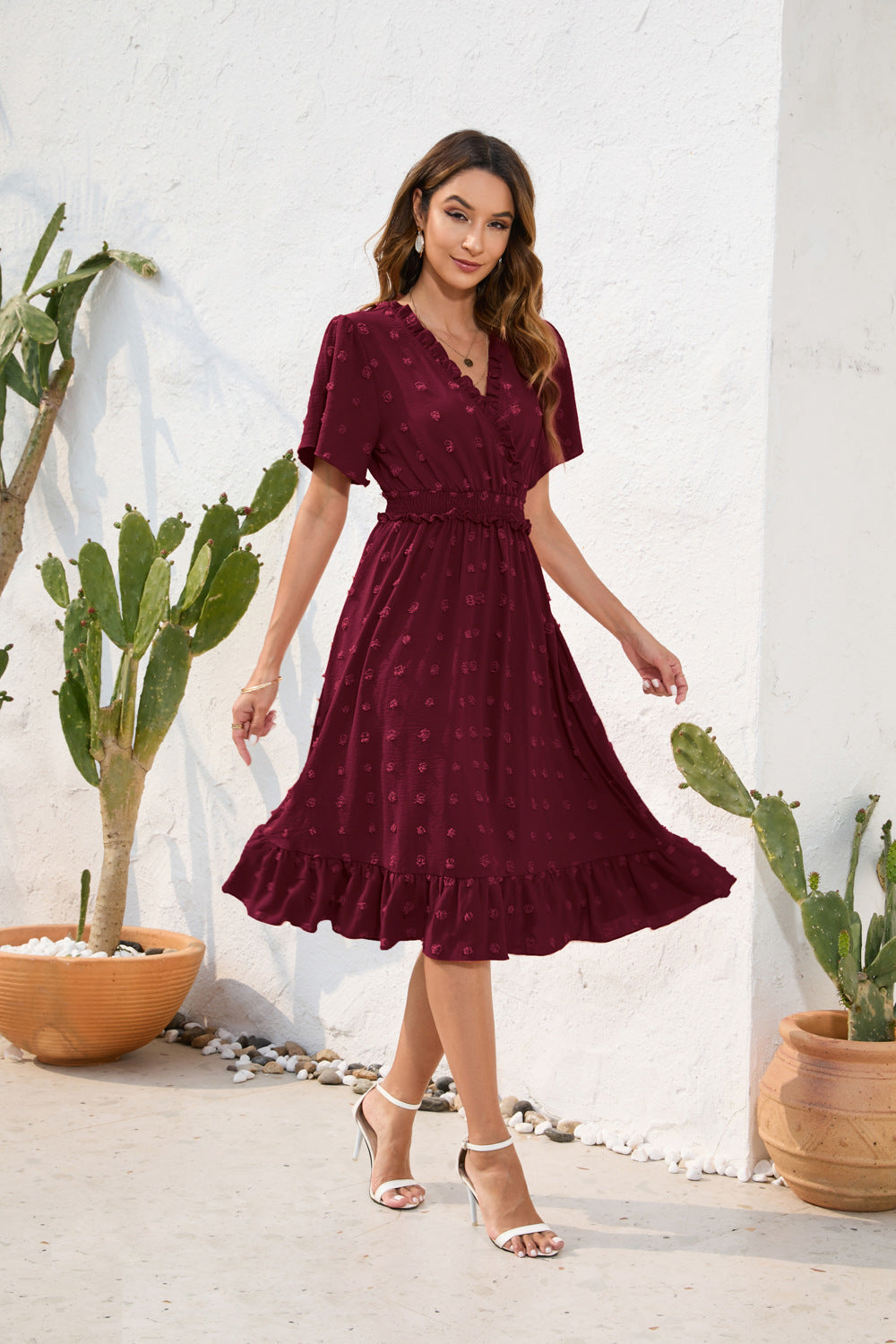 Damen Midikleid mit raffiniertem V-Ausschnitt, elastischem Taillenzug und fließendem Rock Echo Archiv