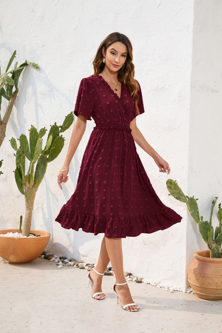 Damen Midikleid mit raffiniertem V-Ausschnitt, elastischem Taillenzug und fließendem Rock Echo Archiv