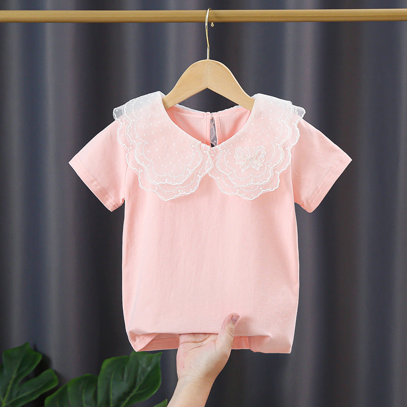 Mädchen T-Shirt mit elegantem Spitzeneinsatz und großem Kragen Echo Archiv
