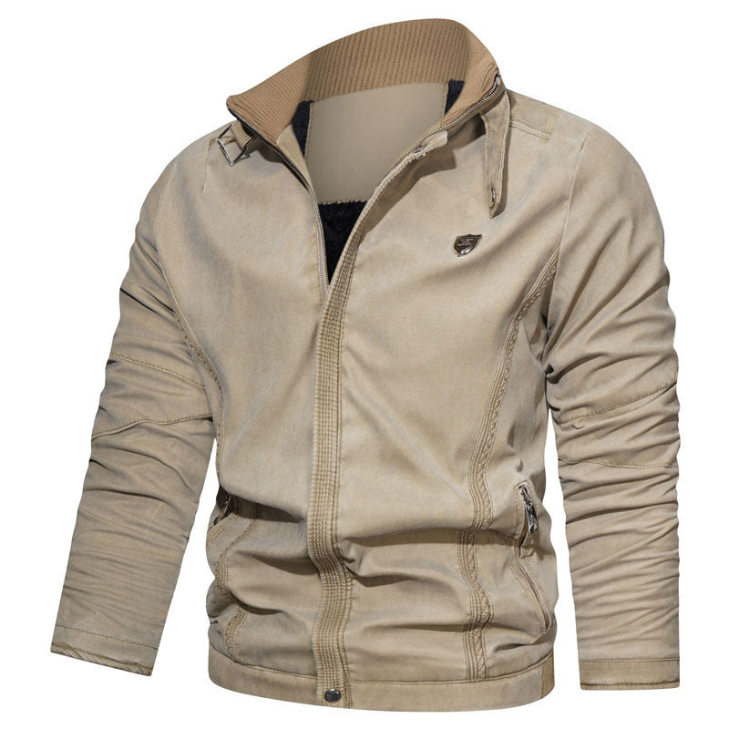 Herren leichter Canvas-Bomber mit Stehkragen, Reißverschluss und Reißverschlusstaschen Echoarchiv