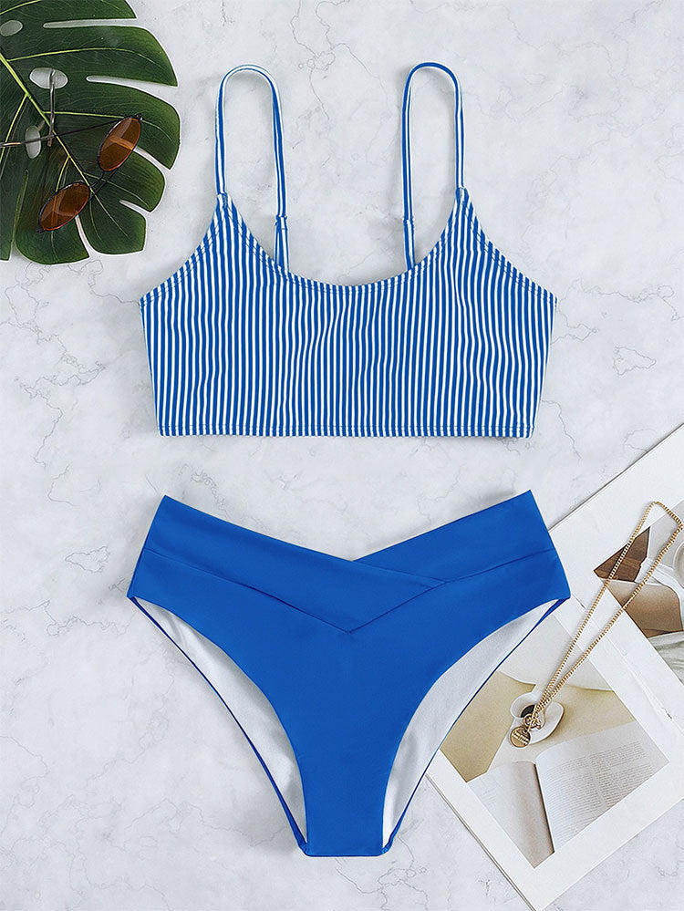 Damen Sport-Bikini-Set mit Streifenmuster und Hoher Taille Echo Archiv