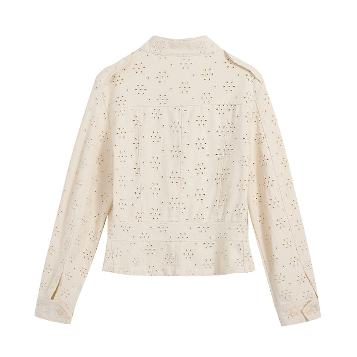 Damen Kurz geschnittene Broderie-Anglaise Feldjacke mit Pattentaschen Echo Archiv