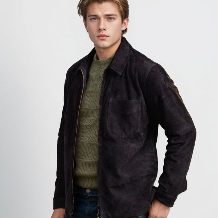 Herren schicke und lässige Wildlederjacke mit Stehkragen Echoarchiv