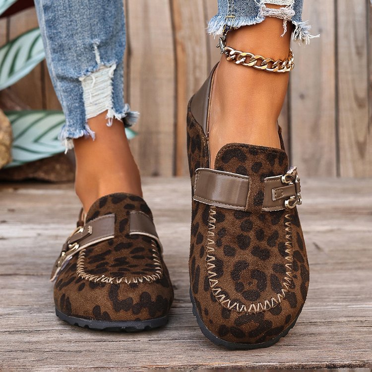 Damen Mokassin-Slipper aus Veloursleder mit dekorativer Metall-Schnalle – Lioré