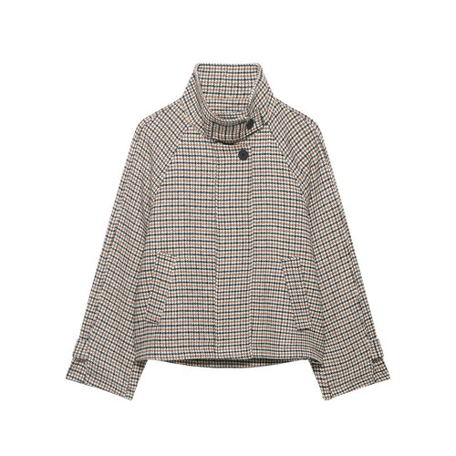 Damen Kurzgeschnittene Bouclé-Jacke mit hohem Stehkragen und Raglanärmeln Echo Archiv