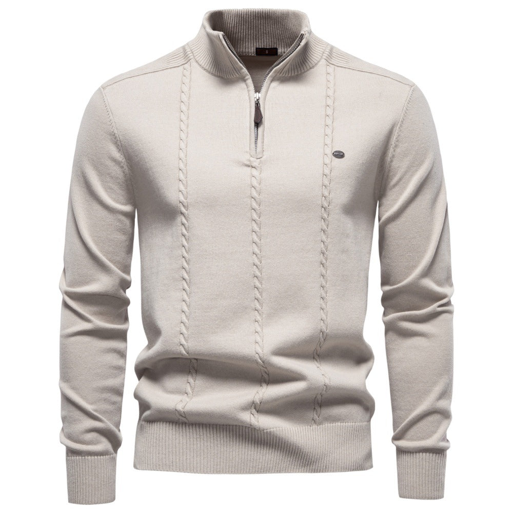 Herren Feinstrickpullover mit halbem Reißverschluss und vertikalem Zopfmuster Echoarchiv