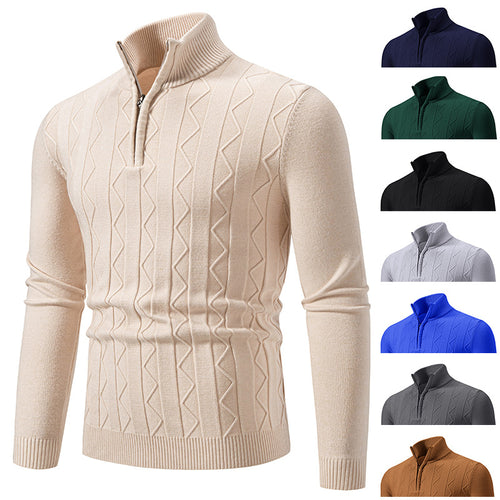 Herren Slim-Fit Halbzip-Strickpullover mit Mockneck, Zopfmuster und gerippten Bündchen Echo Archiv