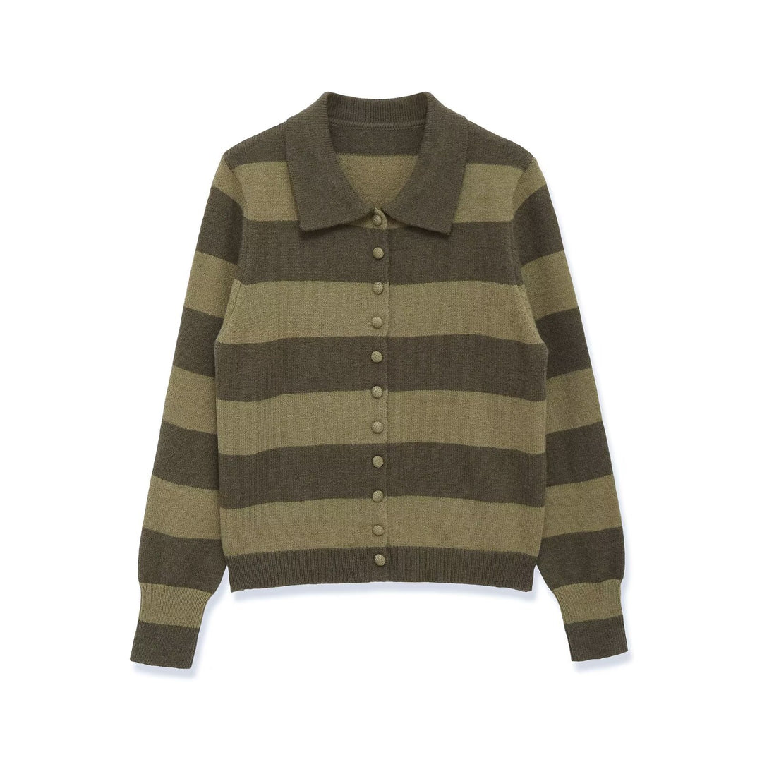 Damen Gestreifte Strickcardigan mit Hemdkragen und Knopfleiste Echo Archiv