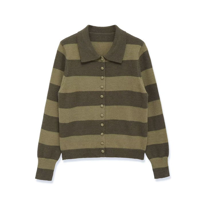 Damen Gestreifte Strickcardigan mit Hemdkragen und Knopfleiste Echo Archiv