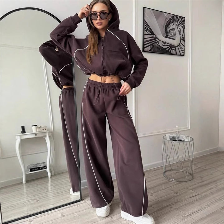 Damen nan Kapuzenjacke und weite Jogginghose Set mit kontrastnähten Echo Archiv
