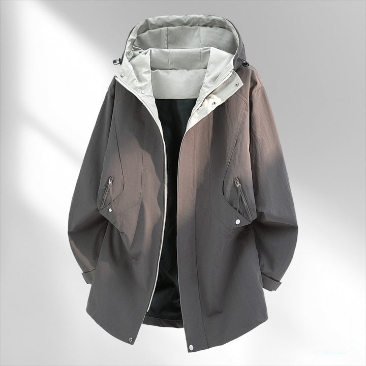Herren Wasserabweisende Oversize-Utility-Übergangsjacke mit Kapuze und verdecktem Zwei-Wege-Reißverschluss Echoarchiv