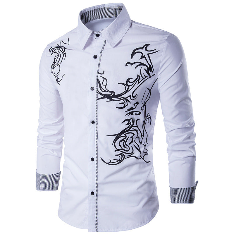 Herren nan figurbetontes Hemd mit Tribal-Print, verdeckter Knopfleiste und Kontrastkragen Echo Archiv