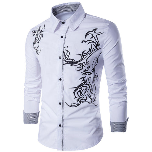 Herren nan figurbetontes Hemd mit Tribal-Print, verdeckter Knopfleiste und Kontrastkragen Echo Archiv