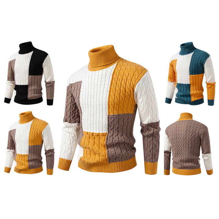 Herren nan strukturierter Rollkragenpullover mit Farbblock-Zopfstrick Echo Archiv