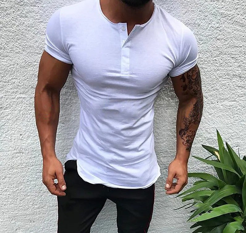 Herren Kurzarm Henley-Shirt mit figurnahem Schnitt und anpassbarem Kragen Echoarchiv