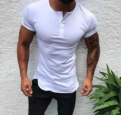 Herren Kurzarm Henley-Shirt mit figurnahem Schnitt und anpassbarem Kragen Echoarchiv
