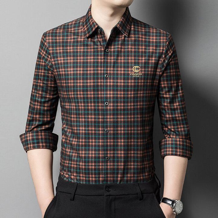 Herren elegantes kariertes Hemd mit Button-Down-Kragen Echoarchiv