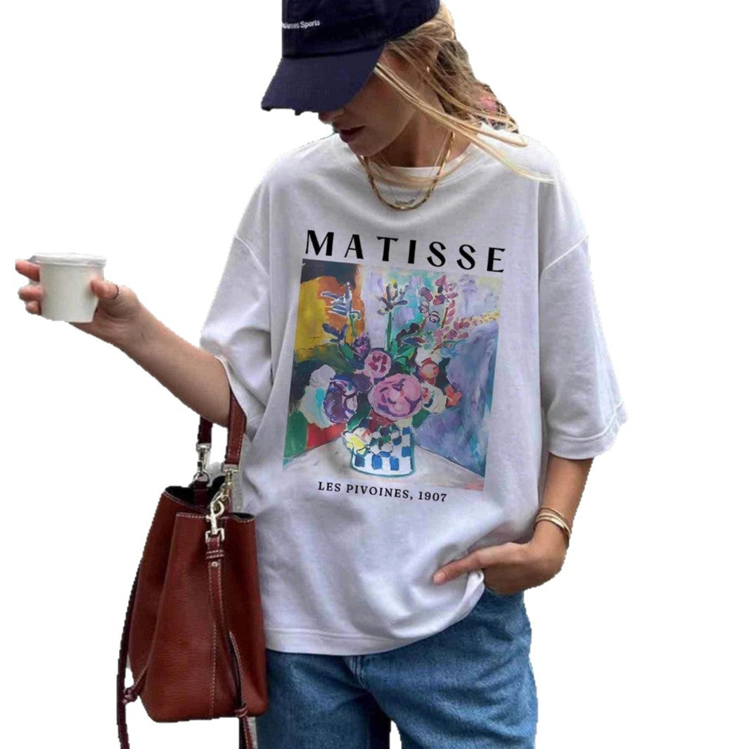 Damen T-Shirt mit künstlerischem Grafikdruck und lässigem Schnitt Echo Archiv