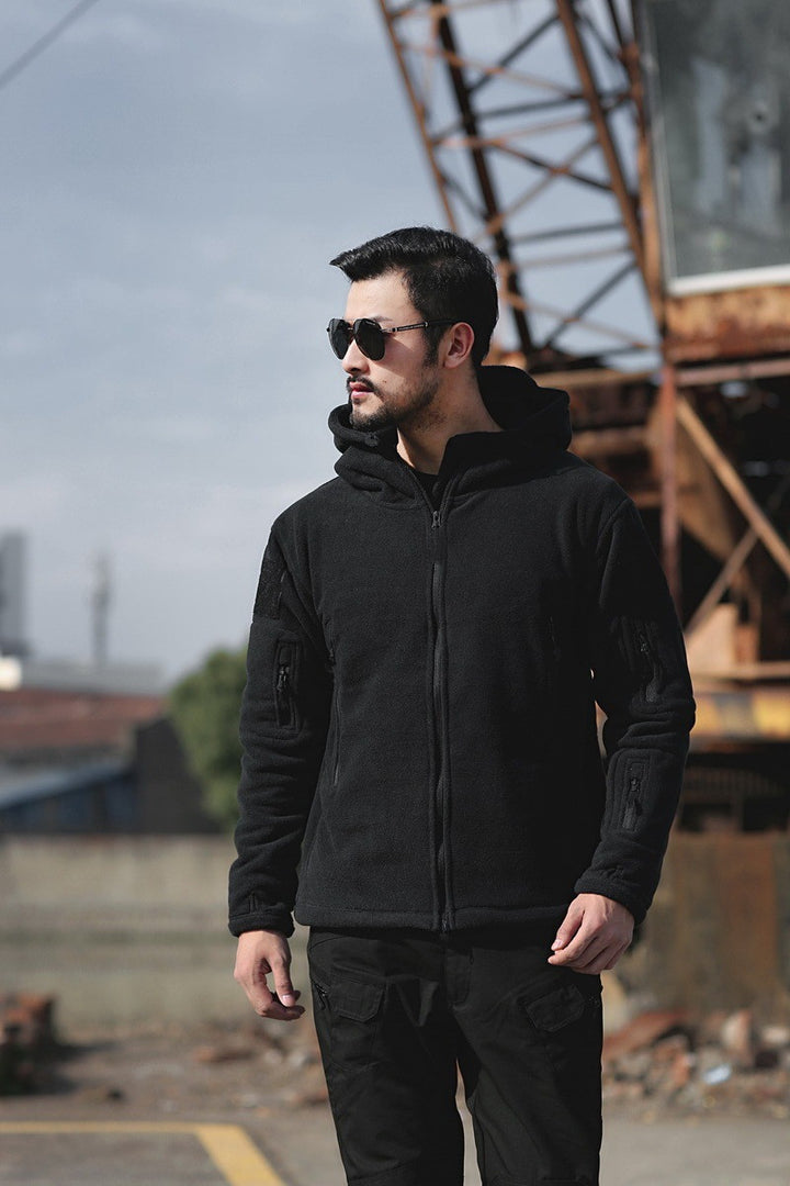 Herren Fleecejacke mit mehrfachen Taschen und verstellbarem Kapuzenkragen Echoarchiv