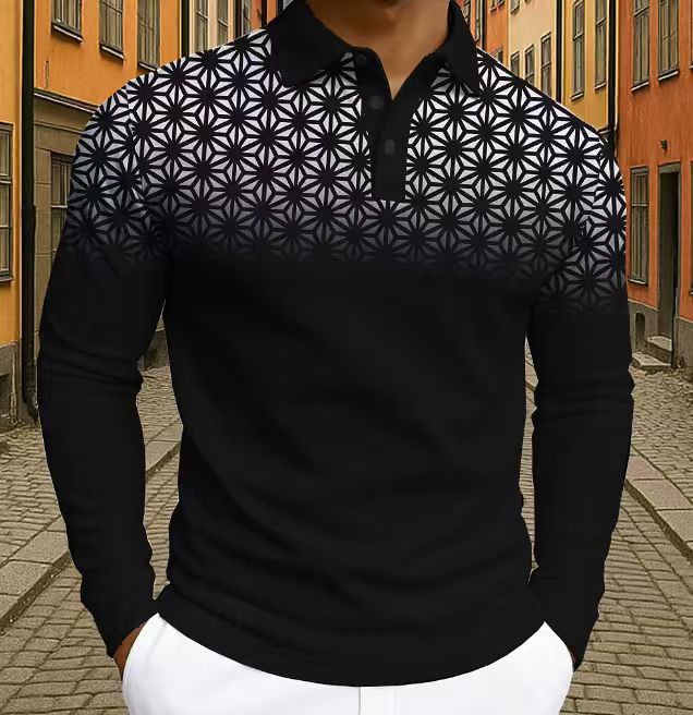 Herren Langarm Polohemd mit modernen geometrischen Mustern Echoarchiv